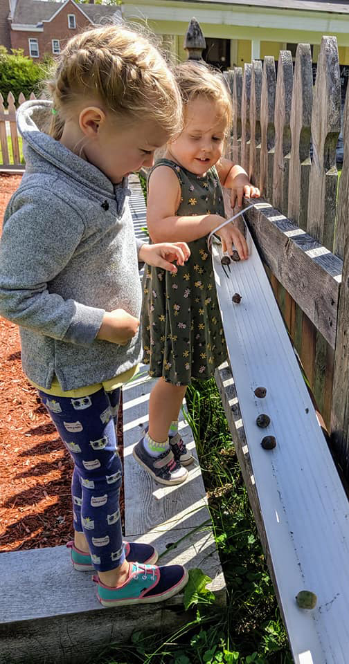 Young girls learning and playing outside.